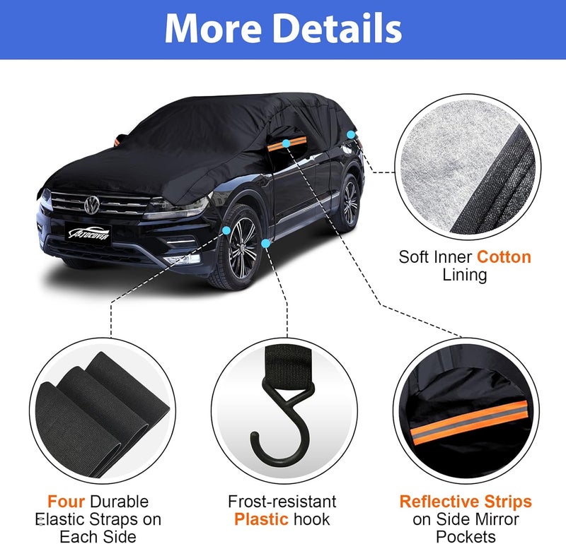 AltoCover Half Car Cover Top SUV, Hail Protector Car Cover with Cotton Liner, Sunroof & Windshield Cover for Ice and Snow, All Weather Vehicle Body Cover for Sun, Rain, Dust, Fit SUV L - Image 4